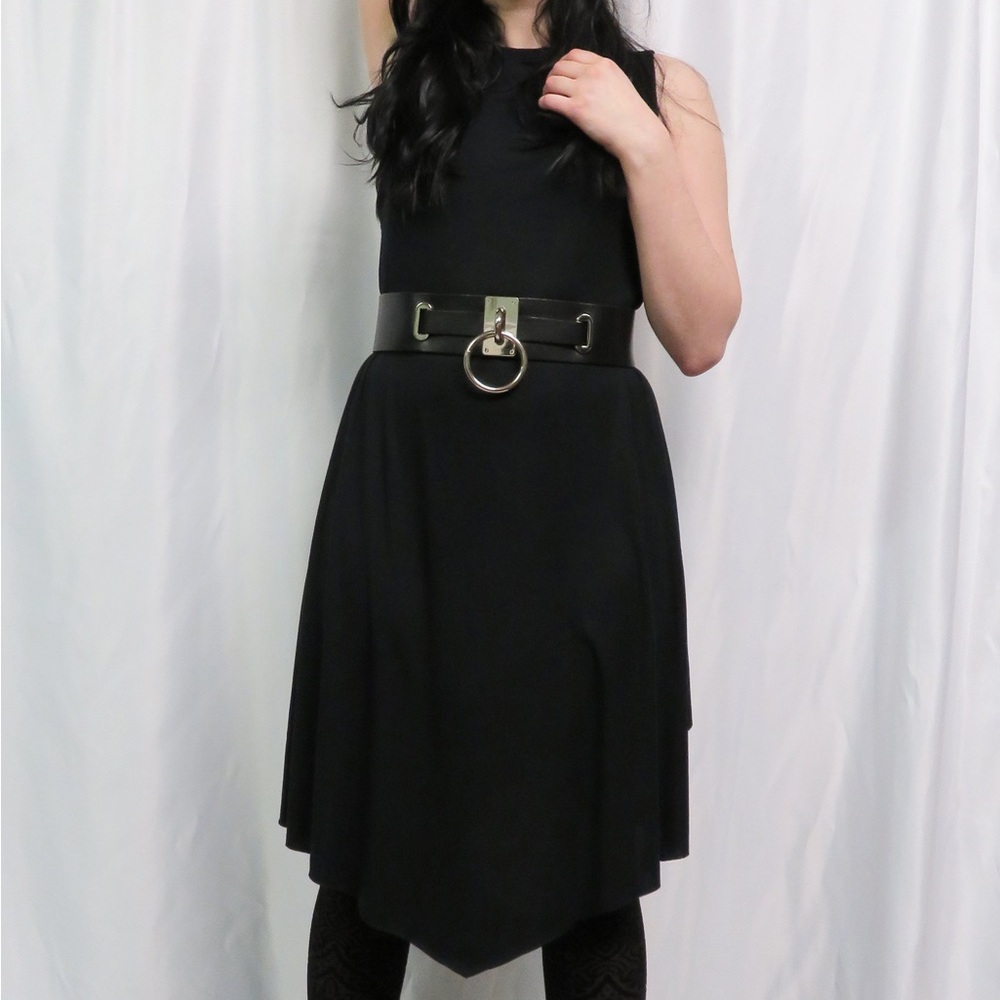 Classic Black High-Low Dress with Waist Belt